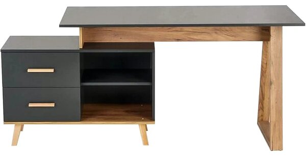 Birou SERGIO XL, gri antracit/stejar wotan, 134/210x60x78 cm
