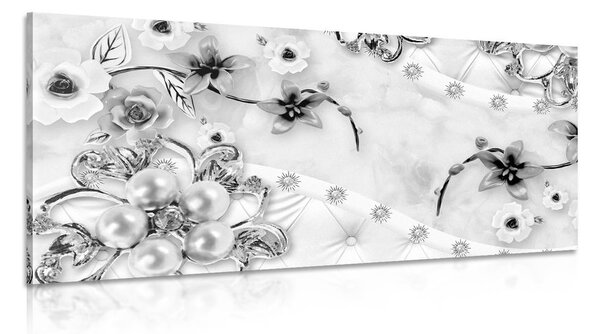 Tablou bijuterii florale de lux în design alb-negru