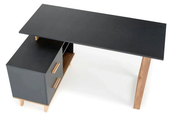 Birou SERGIO XL, gri antracit/stejar wotan, 134/210x60x78 cm