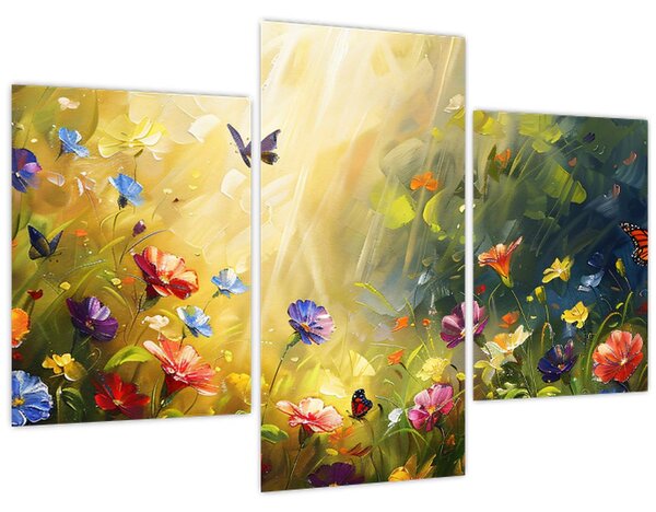 Tablou - Pajiște cu flori de primăvară, pictură (90x60 cm)