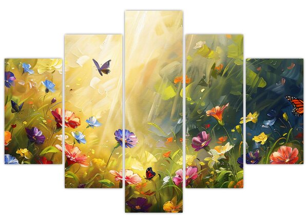 Tablou - Pajiște cu flori de primăvară, pictură (150x105 cm)