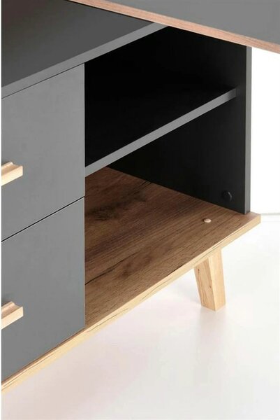 Birou SERGIO XL, gri antracit/stejar wotan, 134/210x60x78 cm