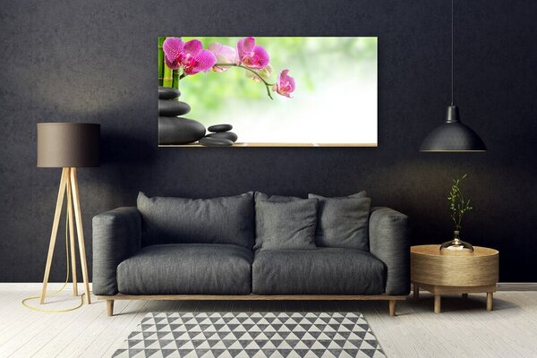 Tablou pe sticla Bamboo Tube flori Stones Arta Verde Rosu Negru