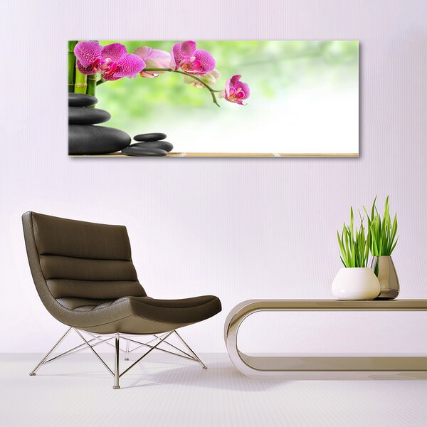 Tablou pe sticla Bamboo Tube flori Stones Arta Verde Rosu Negru