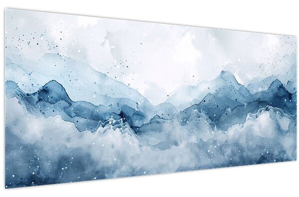 Tablou - Nori și valuri, acuarelă (120x50 cm)