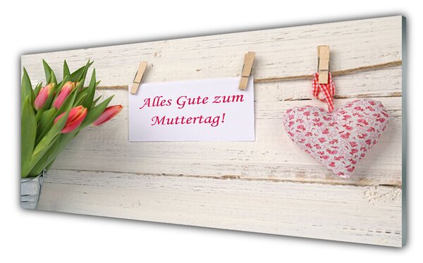 Panou sticla bucatarie Tulip Heart Art Verde Portocaliu Roșu Alb