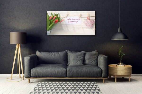 Tablou pe sticla Tulip Heart Art Verde Portocaliu Roșu Alb