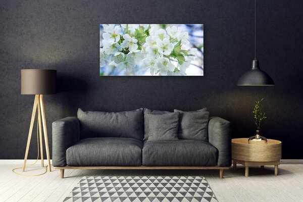 Tablou pe sticla Petale Floral Verde Alb