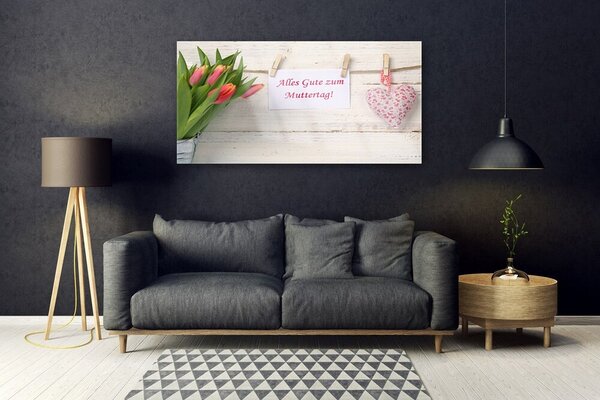 Tablou pe sticla Tulip Heart Art Verde Portocaliu Roșu Alb