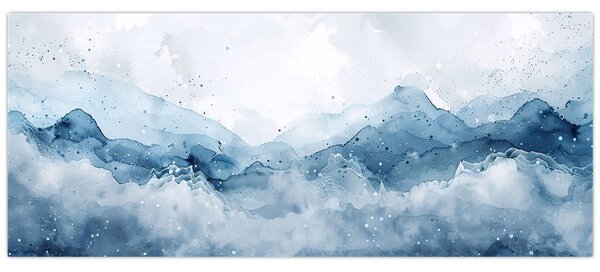 Tablou - Nori și valuri, acuarelă (120x50 cm)