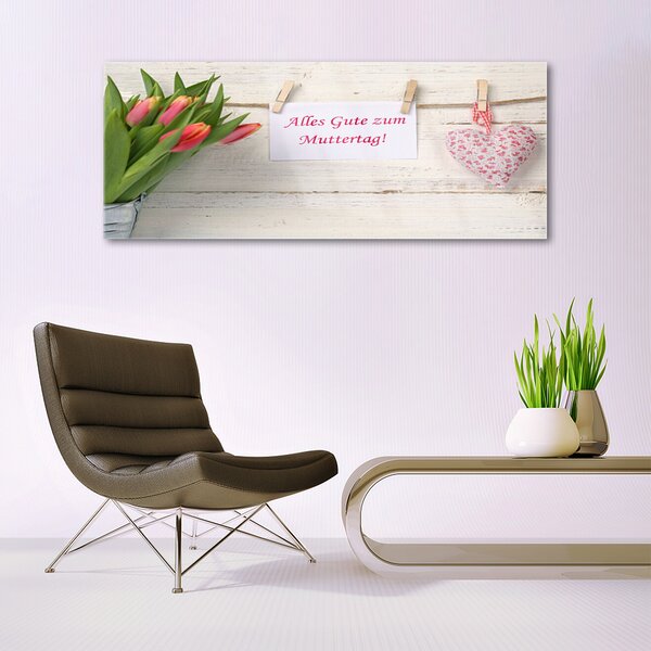 Tablou pe sticla Tulip Heart Art Verde Portocaliu Roșu Alb