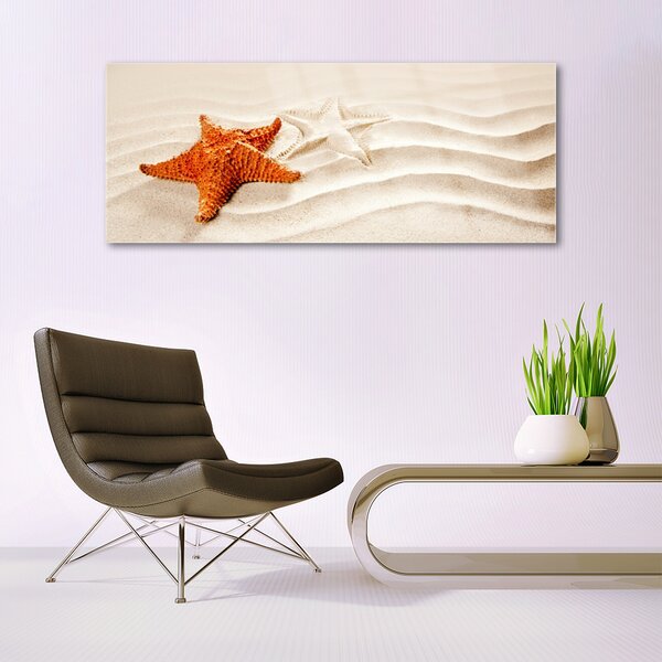 Tablou pe sticla Starfish Sand Art Orange Alb Brun