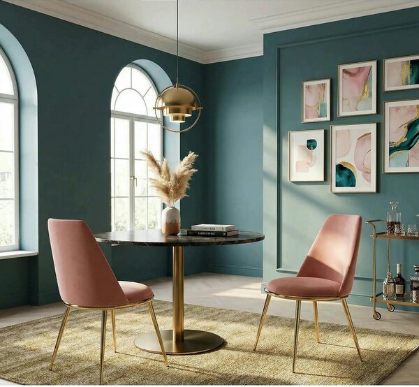 Scaun dining roz K460, stofa catifelata/metal, 49x54x84 cm