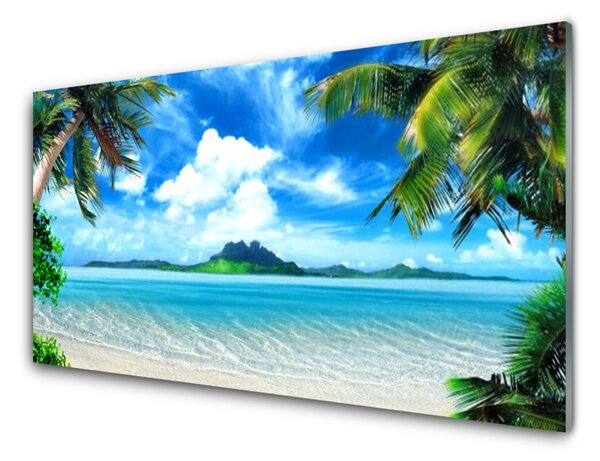 Panou sticla bucatarie Palm Sea peisaj copac Maro Verde Albastru