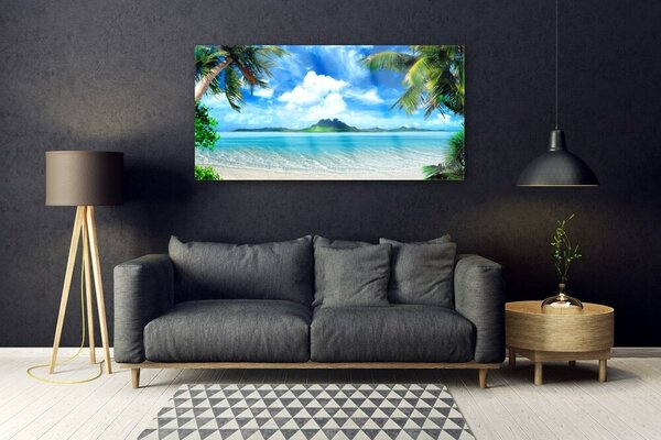 Tablou pe sticla Palm Sea peisaj copac Maro Verde Albastru