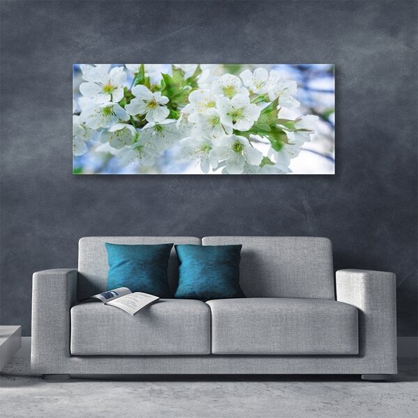 Tablou pe sticla Petale Floral Verde Alb