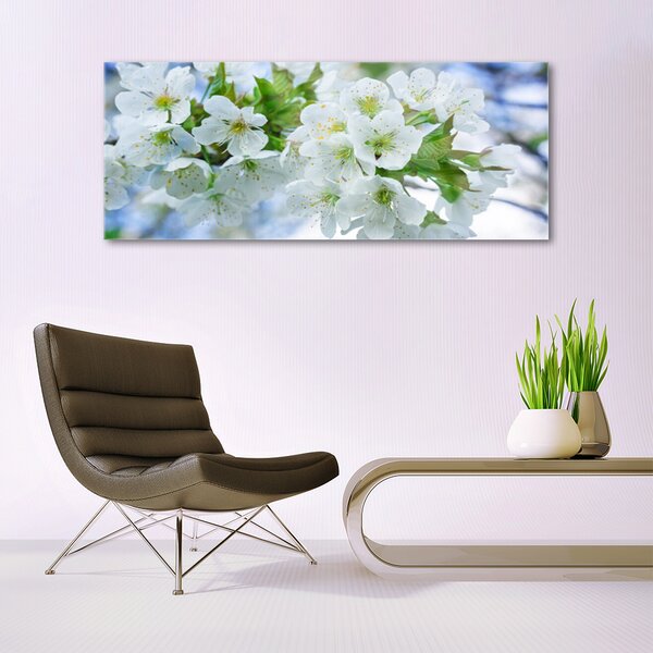 Tablou pe sticla Petale Floral Verde Alb