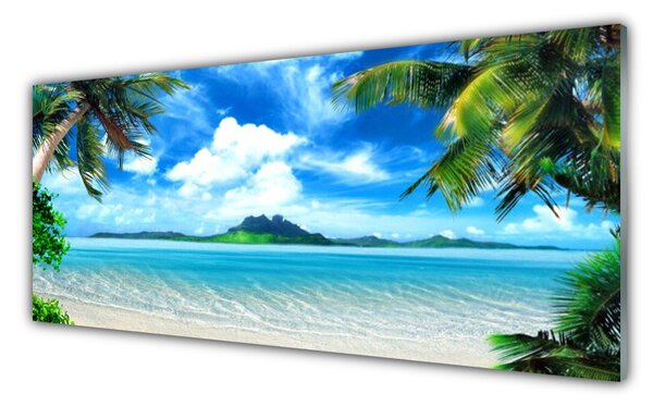 Tablou pe sticla Palm Sea peisaj copac Maro Verde Albastru