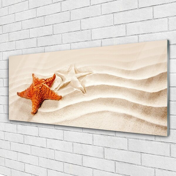 Tablou pe sticla Starfish Sand Art Orange Alb Brun