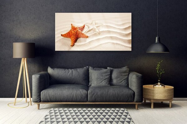 Tablou pe sticla Starfish Sand Art Orange Alb Brun