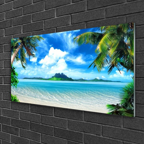 Tablou pe sticla Palm Sea peisaj copac Maro Verde Albastru