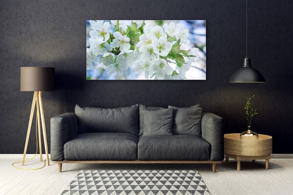 Tablou pe sticla Petale Floral Verde Alb
