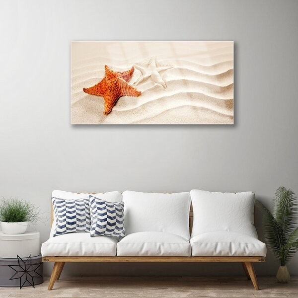 Tablou pe sticla Starfish Sand Art Orange Alb Brun