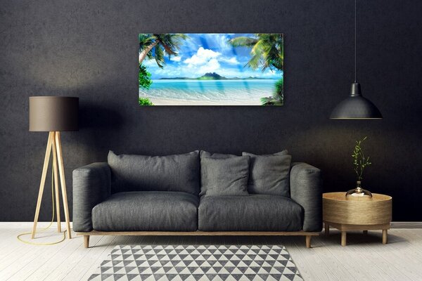 Tablou pe sticla Palm Sea peisaj copac Maro Verde Albastru