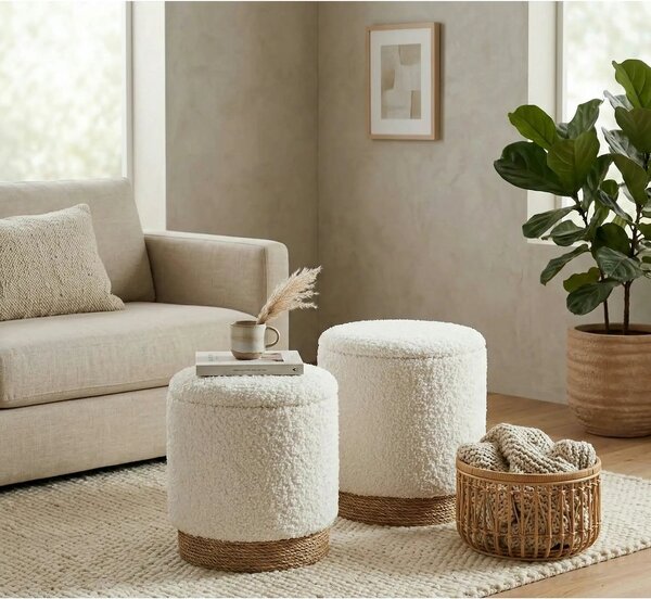 Set taburete moderne CANCUN, crem/stejar, stofa buclata/placaj indoit