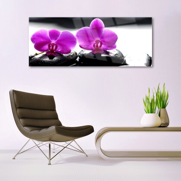 Tablou pe sticla Pietrele florale flori roz negru