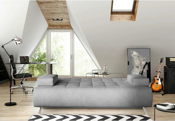 Canapea extensibila OSLO, stofa catifelata gri - Element 24, cu lada d