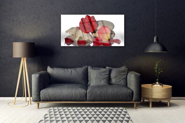 Tablou pe sticla Rose Conch pietre Art Roșu Alb Gri