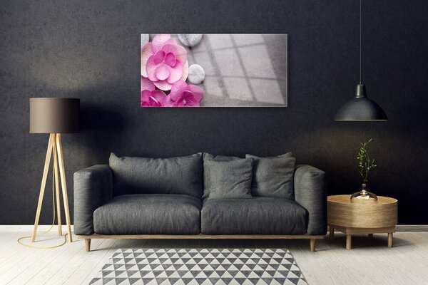 Tablou pe sticla Pietrele florale flori roz gri