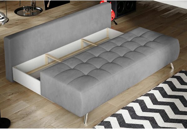 Canapea extensibila OSLO, stofa catifelata gri - Element 24, cu lada d