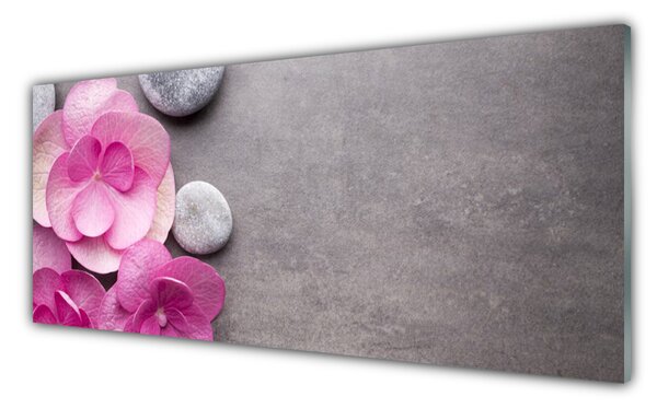 Tablou pe sticla Pietrele florale flori roz gri