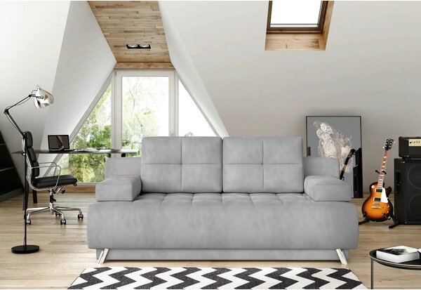 Canapea extensibila OSLO, stofa catifelata gri - Element 24, cu lada d