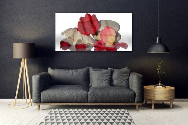 Tablou pe sticla Rose Conch pietre Art Roșu Alb Gri