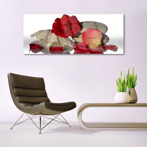 Tablou pe sticla Rose Conch pietre Art Roșu Alb Gri