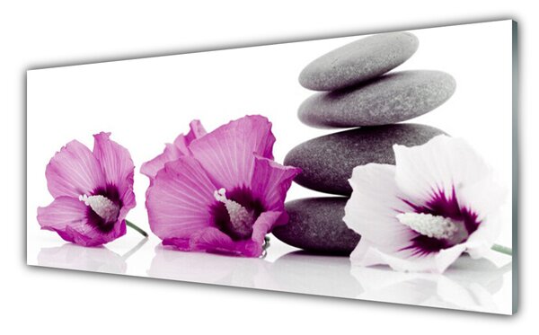 Tablou pe sticla Floare pietre Floral Roz Alb Gri