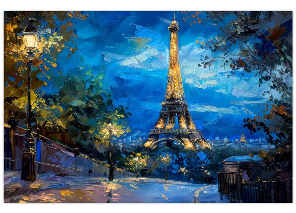 Tablou - Pictură în ulei a Turnului Eiffel (90x60 cm)
