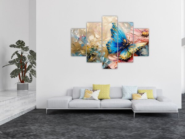 Tablou - Pictura de flori și fluturi (150x105 cm)