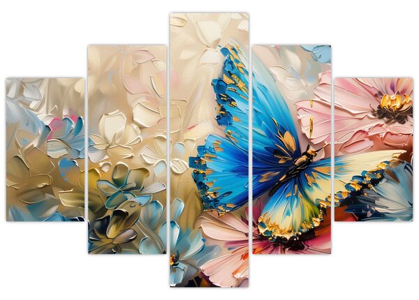 Tablou - Pictura de flori și fluturi (150x105 cm)