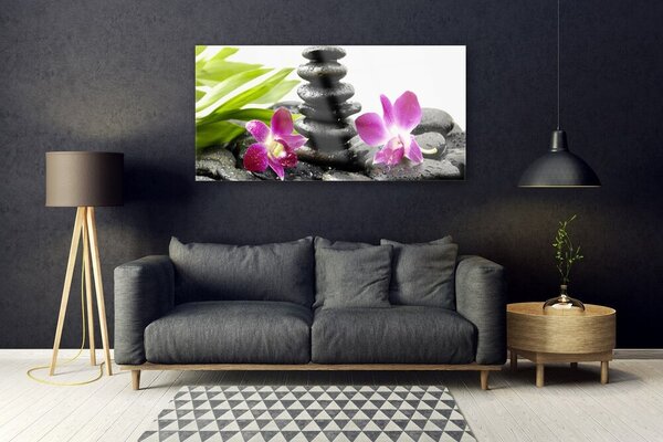 Tablou pe sticla Pietrele de flori Art Rosu Negru