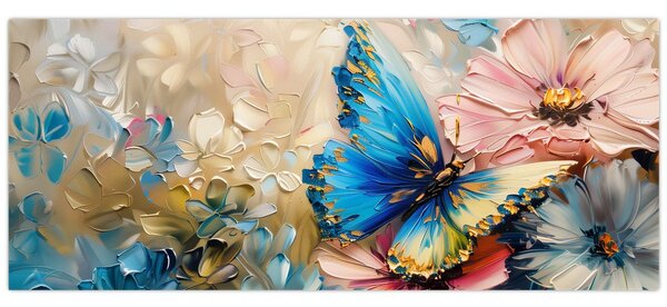Tablou - Pictura de flori și fluturi (120x50 cm)