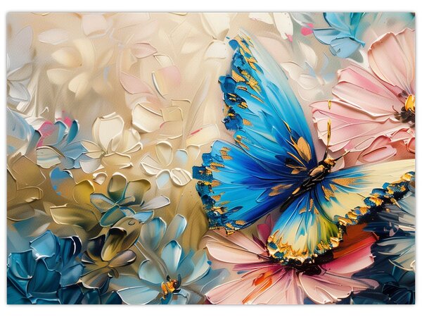 Tablou - Pictura de flori și fluturi (70x50 cm)