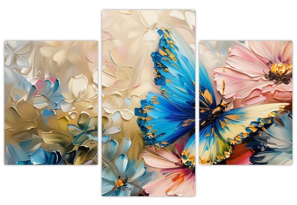 Tablou - Pictura de flori și fluturi (90x60 cm)