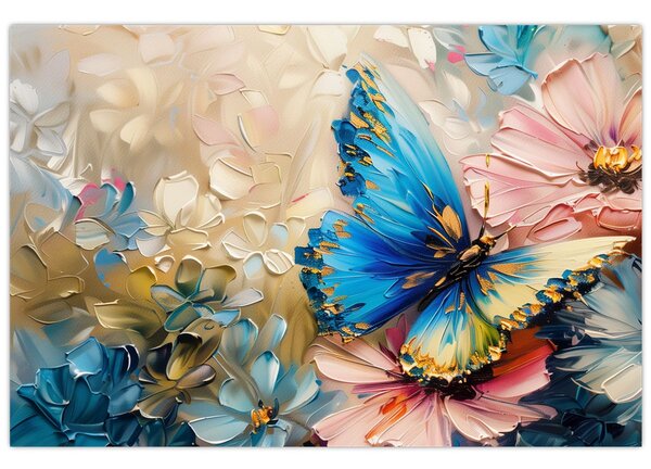 Tablou - Pictura de flori și fluturi (90x60 cm)