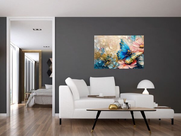 Tablou - Pictura de flori și fluturi (90x60 cm)