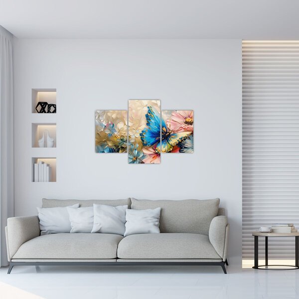 Tablou - Pictura de flori și fluturi (90x60 cm)