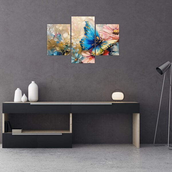Tablou - Pictura de flori și fluturi (90x60 cm)